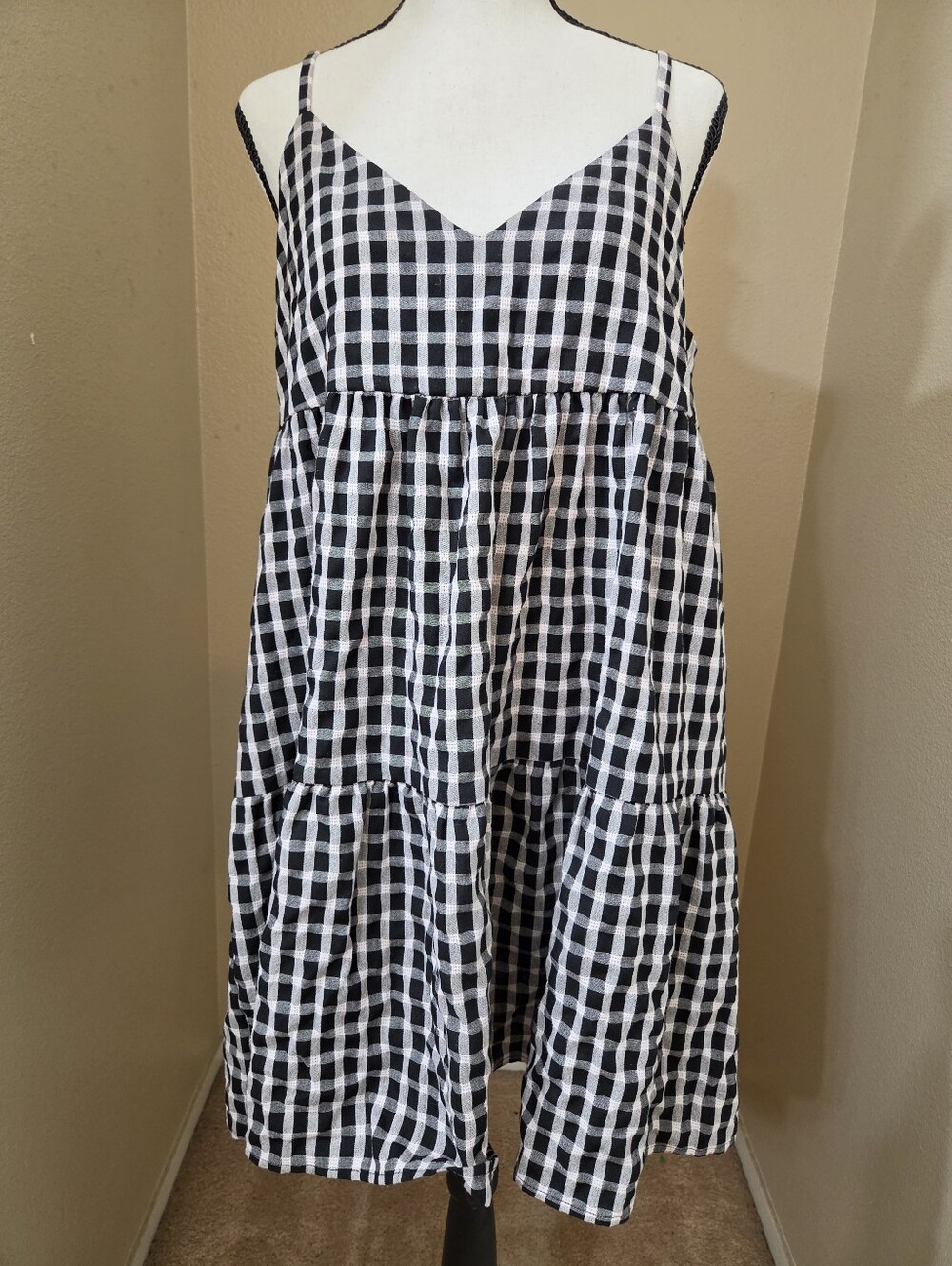 Millibon Black and White Gingham Tiered Sundress